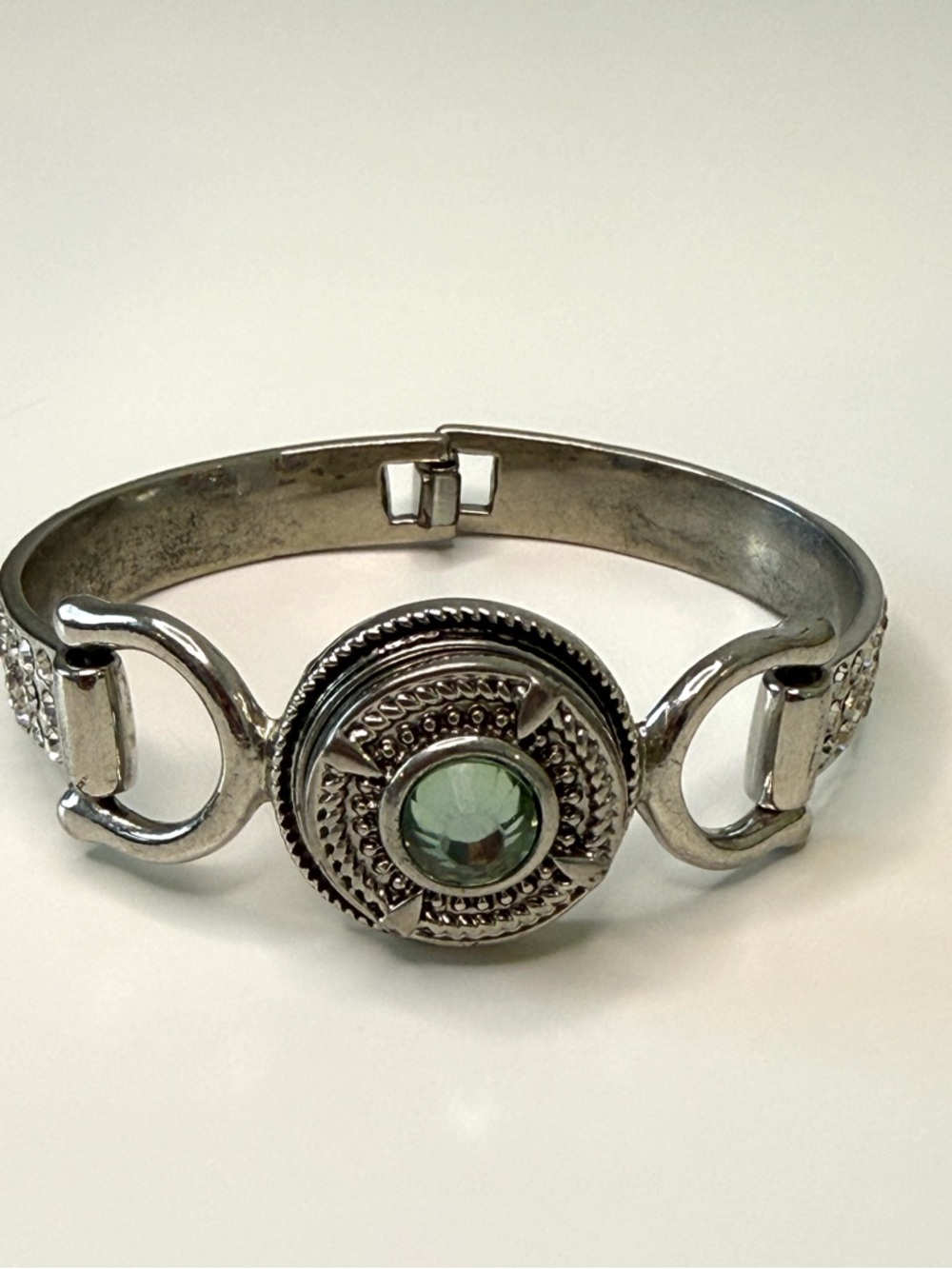 Silver-Tone Bracelet with Green Center Gemstone